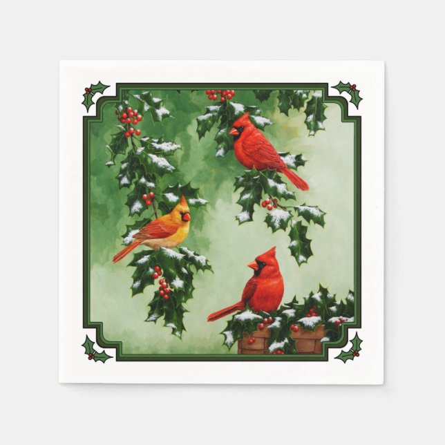 Guardanapo De Papel Cardinais Vermelhos do Norte e Azevinho (Frente)