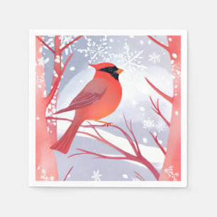 Guardanapo De Papel Cardinal Vermelho Bela Pintura em Aquarela