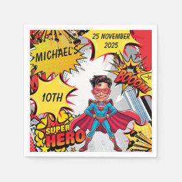 Guardanapo De Papel Caricatura de super-heróis vermelho e amarelo vibr