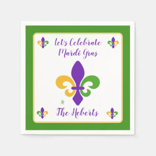 Guardanapo De Papel Carnaval NAME Verde Dourado Roxo Fleur de Lis