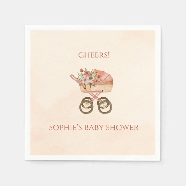 Guardanapo De Papel Carrinho de Bebê Caprichoso Floral Chá de Bebê (Frente)