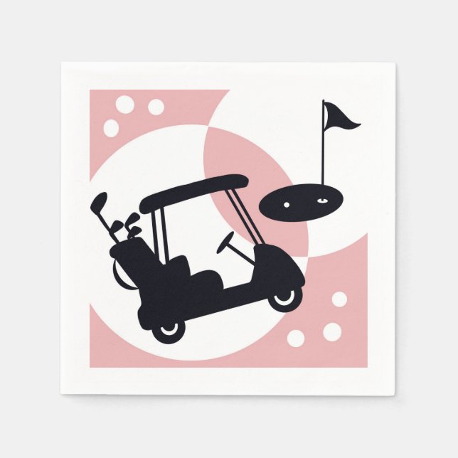 Guardanapo De Papel Carrinho de golfe retrô preto e rosa (Frente)
