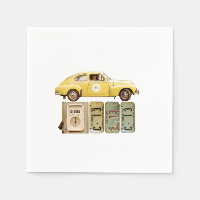 Guardanapo De Papel Carro vintage amarelo (Frente)