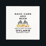Guardanapo De Papel Carros de Corrida & Cerveja Bandeira Xadrez Aniver<br><div class="desc">Escolha este divertido design de convite de aniversário de corrida rápida e celebre seu aniversário na pista de corrida dirigindo ou assistindo os carros correndo. Celebre e aproveite sua degustação de cerveja enquanto assiste aos carros rápidos correndo! Ou organize um torneio de carros de corrida de aniversário.</div>