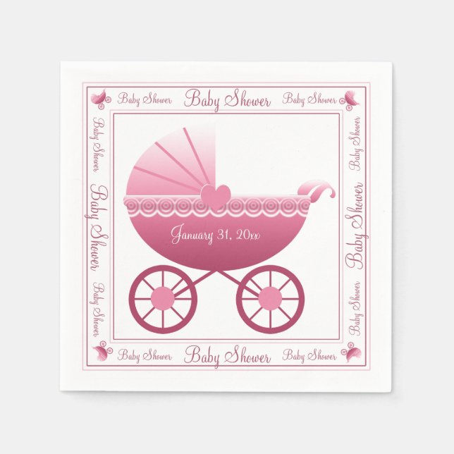 Guardanapo De Papel Carruagem de Bebê Rosa (Frente)