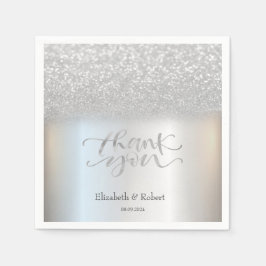 Guardanapo De Papel Cartão de Agradecimento com Bokeh Prateado Elegant