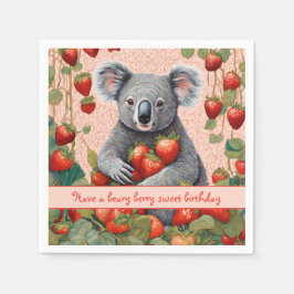 Guardanapo De Papel Cartão de Aniversário do Urso Koala, Cute Strawber