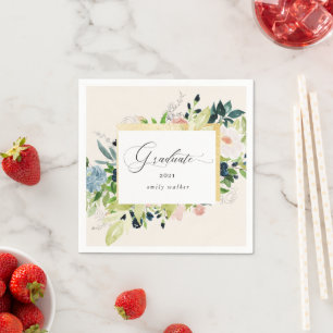 Guardanapo De Papel Cartão de Graduação floral azul-noturno Napkins