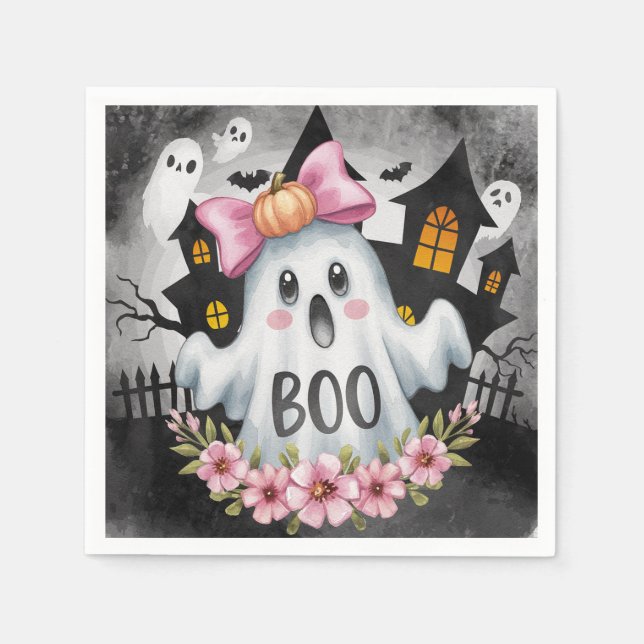 Guardanapo De Papel Cartão de Halloween com um fantasma de A kawaii (Frente)