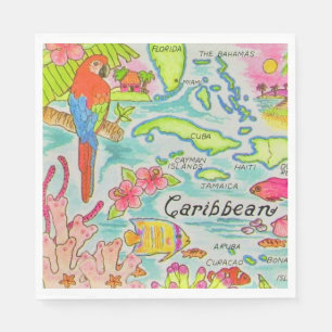 Guardanapo De Papel Cartão postal do mapa da ilha do Caribe