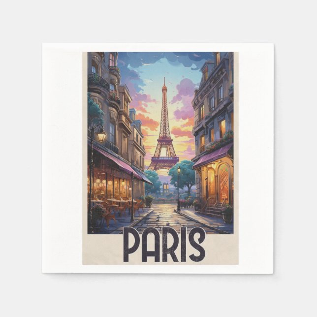 Guardanapo De Papel Cartaz de Viagem de Paris (Frente)