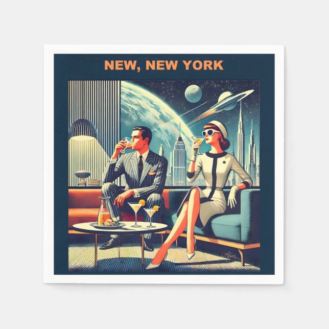 Guardanapo De Papel Cartazes de Viagens Espaciais Martini Novos, Nova  (Frente)