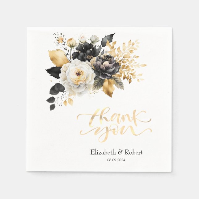 Guardanapo De Papel Cartões de agradecimentos branco preto Dourado (Frente)