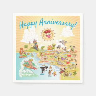 Guardanapo De Papel Cartografia de Feliz Aniversário, Papel da Calif