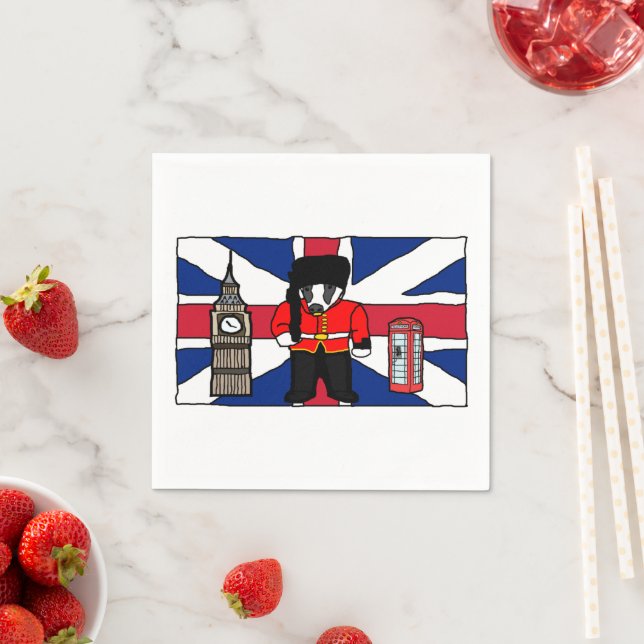 Guardanapo De Papel Cartoon britânico Badger com Big Ben e Flag (Insitu)
