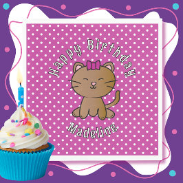 Guardanapo De Papel Cartoon de Gato Roxo e Bonito Festa de aniversário