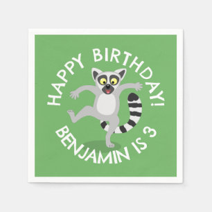 Guardanapo De Papel Cartoon de lêmur de anel bonito, aniversário perso