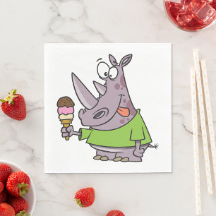 Guardanapo De Papel Cartoon Engraçado Rino Comendo Sorvete Cugado