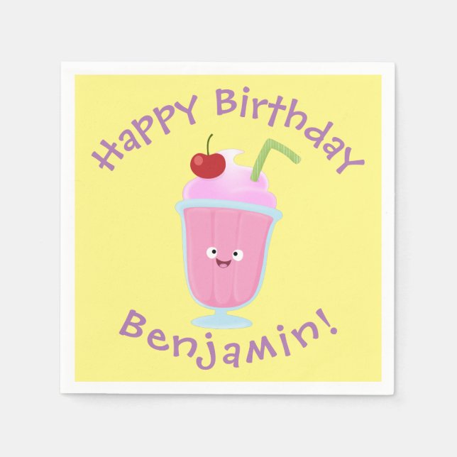 Guardanapo De Papel Cartoon sundae de sorvete de morango (Frente)