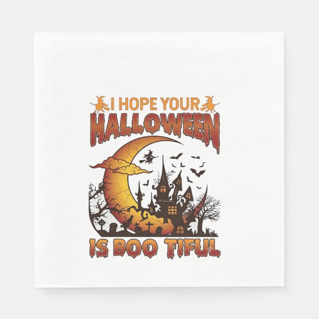 Guardanapo De Papel Casa Assombrada Boo Tiful de Halloween Lua Crescen (Frente)