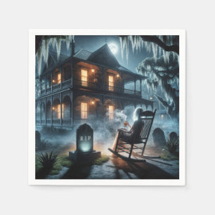 Guardanapo De Papel Casa Assombrada de Halloween com Lápide