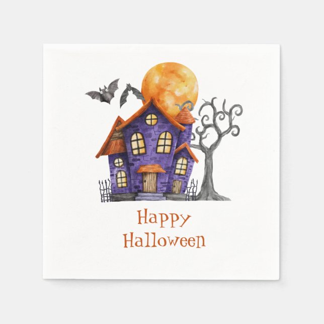 Guardanapo De Papel Casa Assombrada Personalizada Feliz Halloween  (Frente)