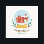 Guardanapo De Papel Casa de Algodão Snowman Christmas Snow Globe Napki<br><div class="desc">Um globo de neve giro que tem uma casa de chaminés com chaminé e telhado vermelho coberto pela neve caindo. Na frente da casa está um boneco de neve e uma caixa de posto de cartas. Decorado com coroas,  folhas e conhaque. Personalize com seu cartões de natal.</div>