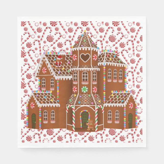 Guardanapo De Papel Casa de Biscoito de Gengibre com Doces  (Frente)