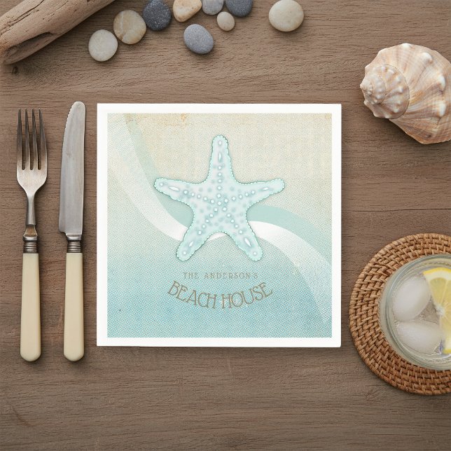 Guardanapo De Papel Casa de Praia Starfish Aqua Azul ID623 (Criador carregado)
