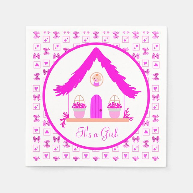 Guardanapo De Papel Casa rosa personalizada É uma garota (Frente)