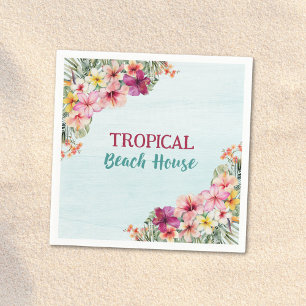 Guardanapo De Papel Casa Tropical de Praia Flores Rosa Floral Botânico