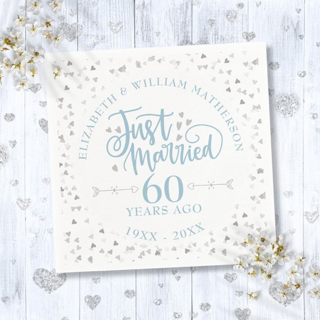 Guardanapo De Papel Casados Recém 60º Aniversário de Bodas (Just Married 60th Wedding Anniversary Napkins)
