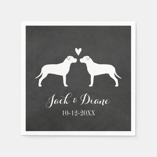 Guardanapo De Papel Casais de Pit Bulls no Casamento com Texto Persona (Frente)