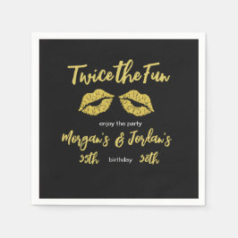 Guardanapo De Papel Casais Elegante Aniversário do Kisses Dourado Negr