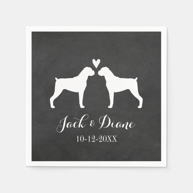 Guardanapo De Papel Casal de Casamento de Cães Boxer com Texto Persona (Frente)
