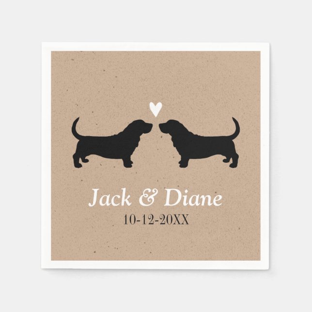 Guardanapo De Papel Casal de Casamento de Hounds Basset com Texto Pers (Frente)