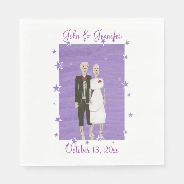 Guardanapo De Papel Casal de esqueleto bonito Casamento de Halloween N (Frente)