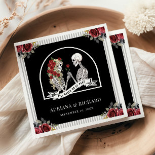 Guardanapo De Papel Casal de Esqueleto Gótico Rosas Vermelhas Casament