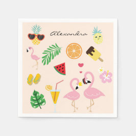 Guardanapo De Papel Casal de Flamingo Rosa-Gelado com Verão Tropical