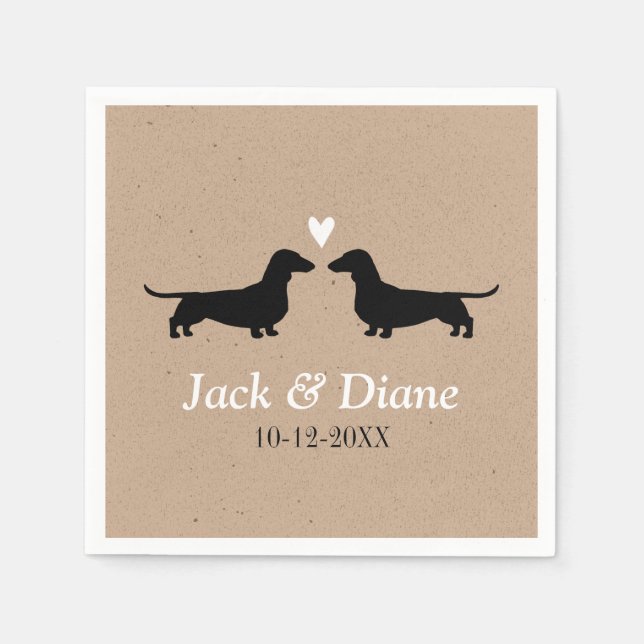 Guardanapo De Papel Casal de Noivos Dachshunds com Texto Personalizado (Frente)