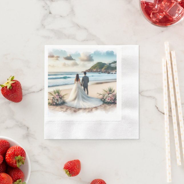 Guardanapo De Papel Casal de Praia de Casamento (Insitu)
