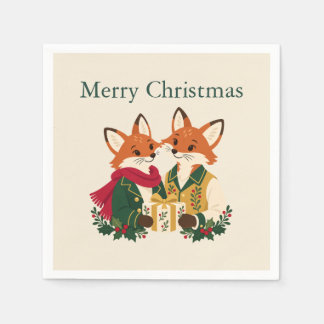 Guardanapo De Papel Casal de Raposas da Floresta de Contos de Natal Fe