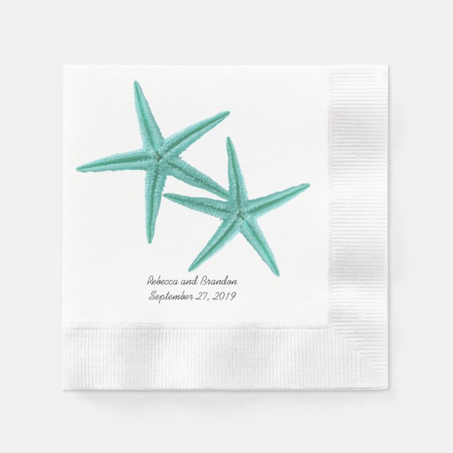 Guardanapo De Papel Casal de Starfish Lagoa Azul Casamento Napkins (Frente)