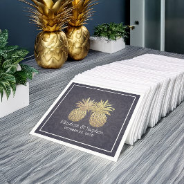 Guardanapo De Papel Casal Elegante Dourado de abacaxi azul
