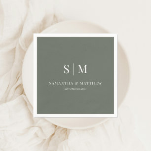 Guardanapo De Papel Casal Elegante Simples - Sage Escuro - Casamento