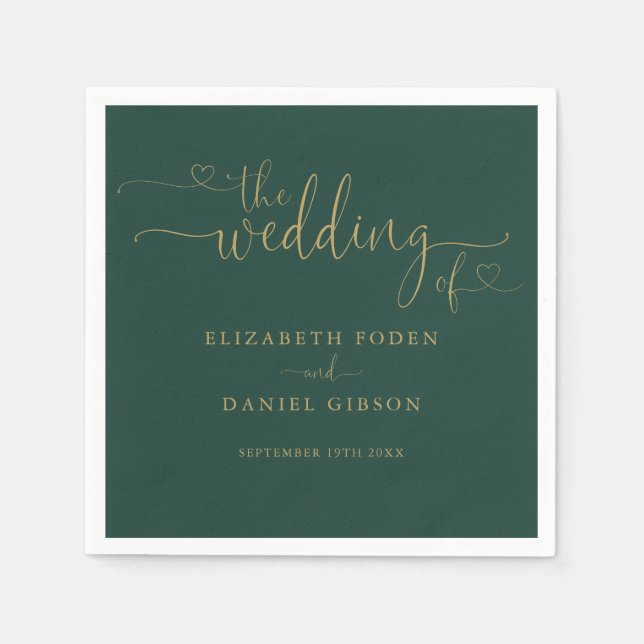Guardanapo De Papel Casal Emerald Green And Gold Script (Frente)