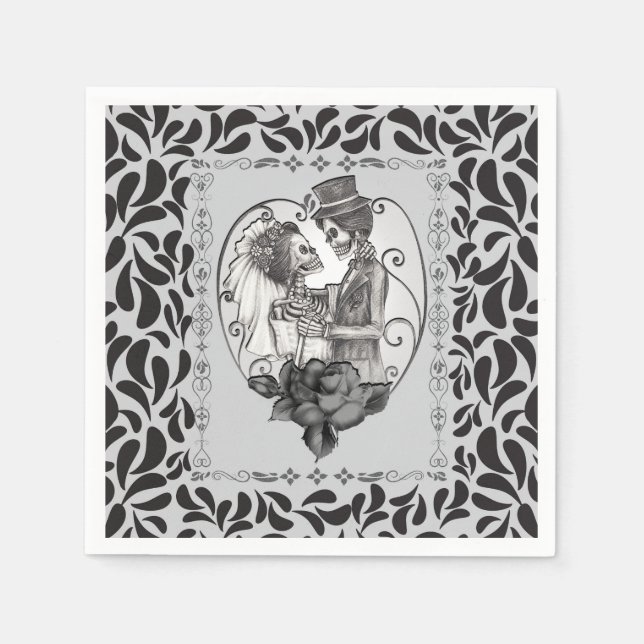 Guardanapo De Papel Casal Esqueleto Dança de Casamento Gótico (Frente)