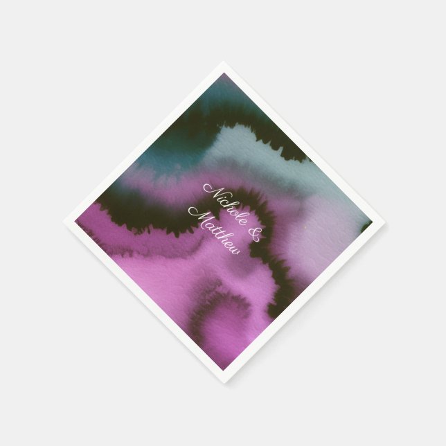 Guardanapo De Papel Casamento Abstrato Roxo e Turquesa Intenso (Canto)