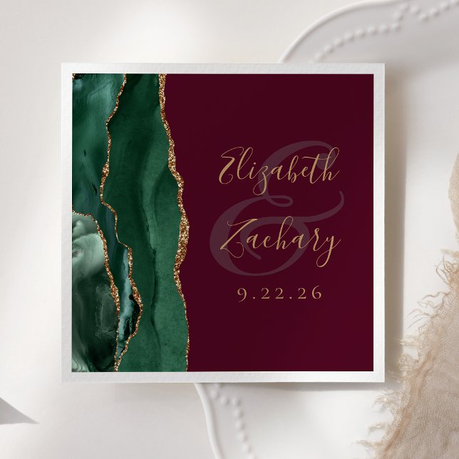 Guardanapo De Papel Casamento Ágata Esmeralda Verde Dourado Script Bur (Criador carregado)
