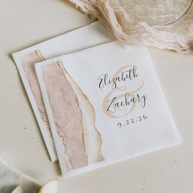 Guardanapo De Papel Casamento Ágata Geodo Script Marfim Dourado (Criador carregado)